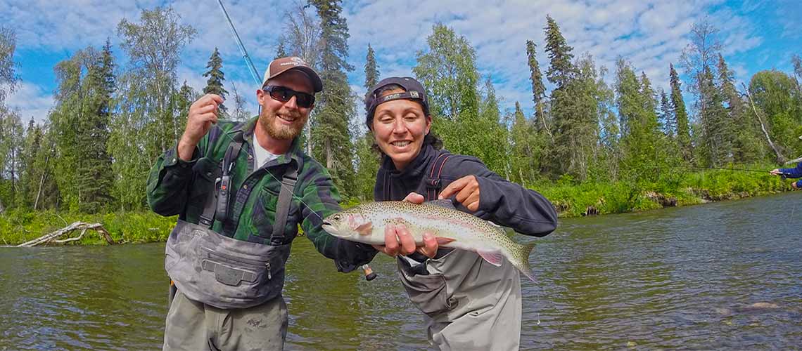 Alaska rainbow trout fishing lodge.