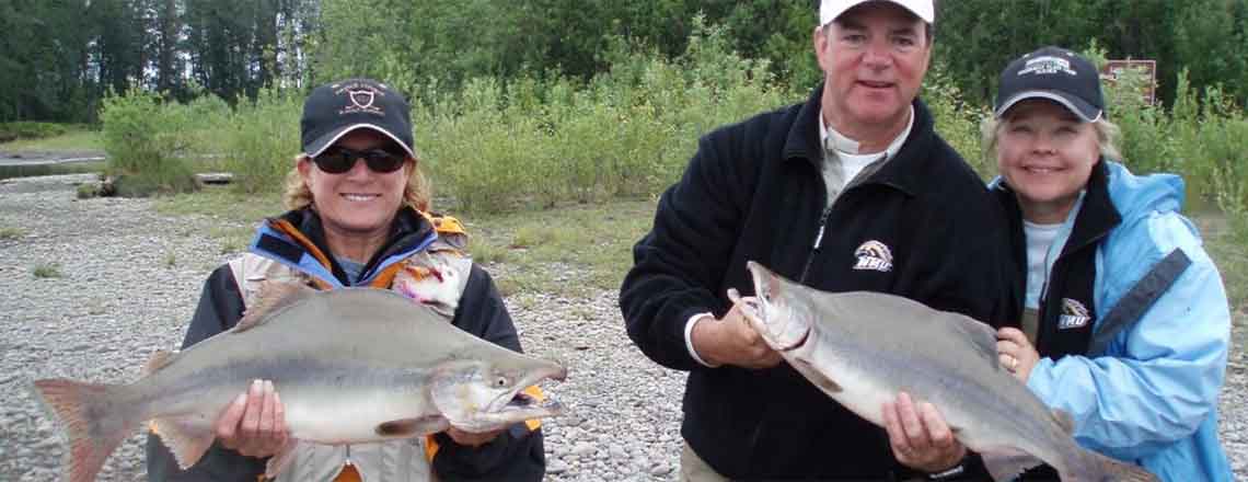 Alaska pink salmon fishing lodge.