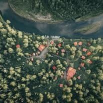 Alaska fishing lodge aerial overview of our remote river, fly-in from Anchorage.