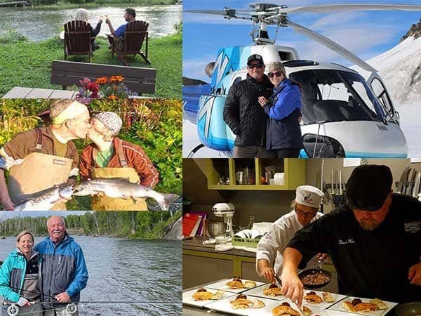 couples-northern-exposure-alaska-package - Wilderness Place Lodge Alaska - Wilderness Place Lodge Alaska Alaska couples adventure package collage of photos with The Alaska Adventure Company.