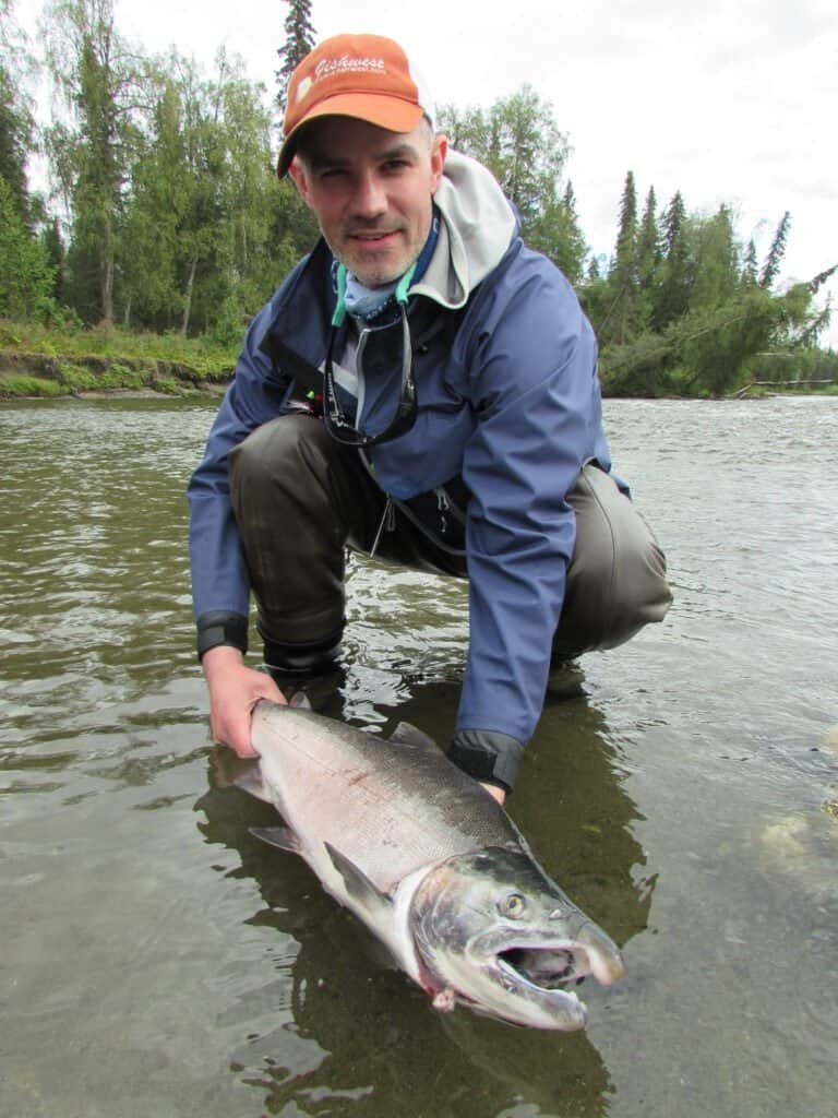 Alaska trophy silver salmon caught on a fly-out trip from Anchorage to Wilderness Place Lodge.