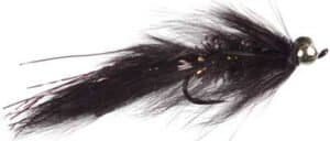 Alaska fly fishing flies: The epic black hareball leech for Alaska salmon and trout.
