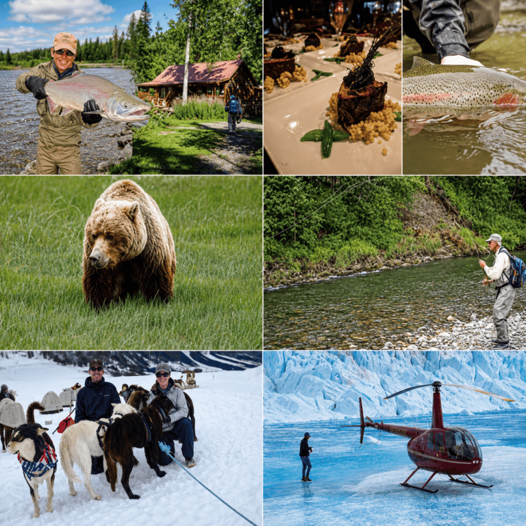 Alaska Summer Solstice Grand Adventure featuring fine lodging, bear viewing, helicopter glacier tours, fine dining and true wilderness.